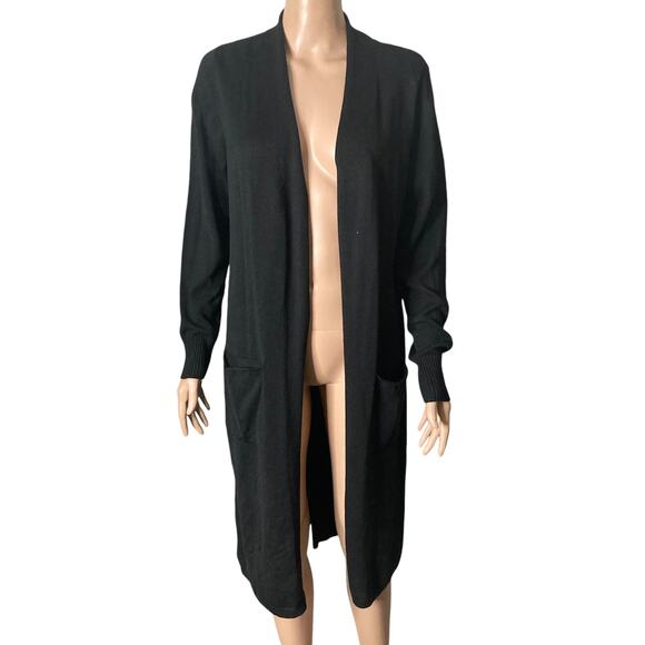 Ceny Long Cardigan Coatigan Sweater Womens Small Black Open Front Knit New - Picture 16 of 16